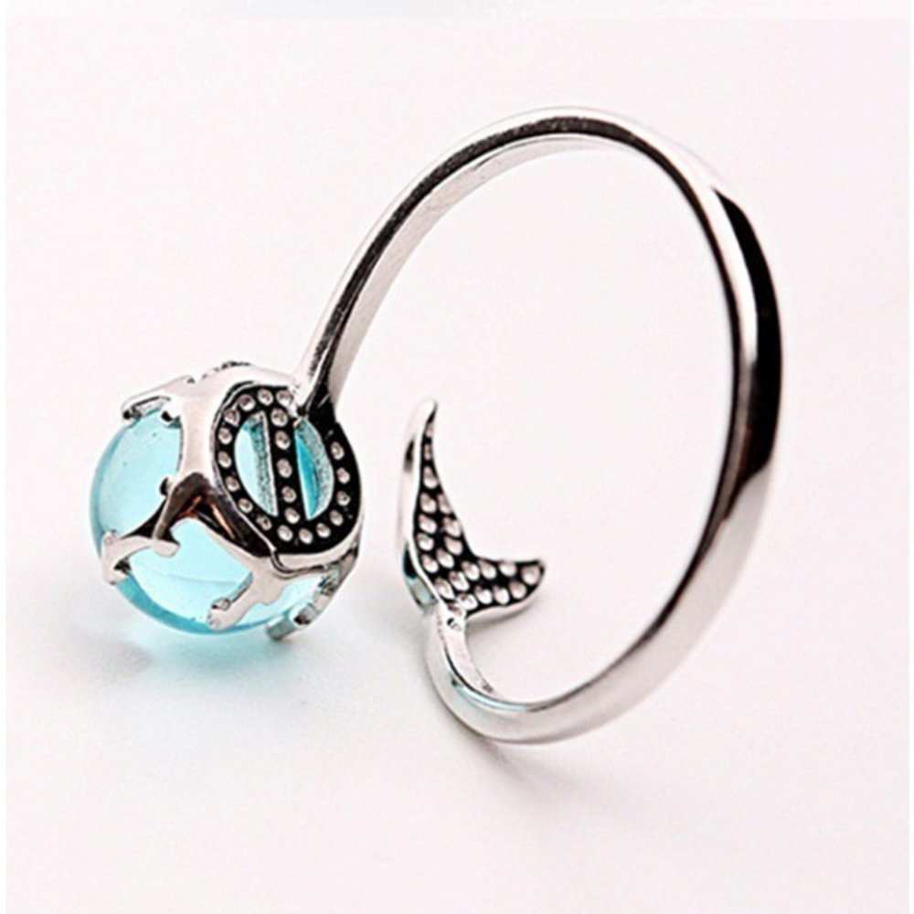 *NEW 925 Silver Crystal Mermaid Adjustable Ring - Picture 4 of 10